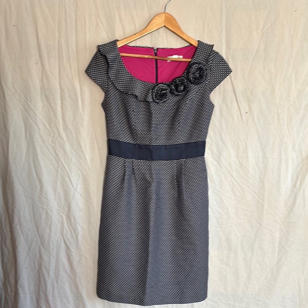 Dressbarn Navy and White Textured Midi Dress